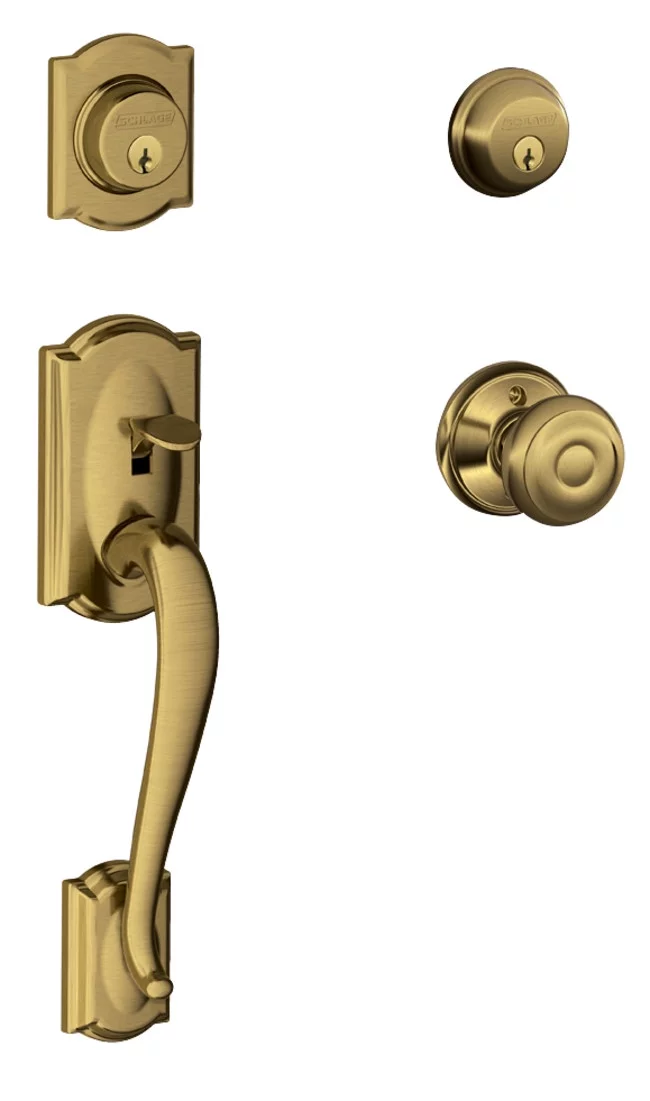 Schlage F62-Cam-Geo Camelot Double Cylinder Handleset - Brass