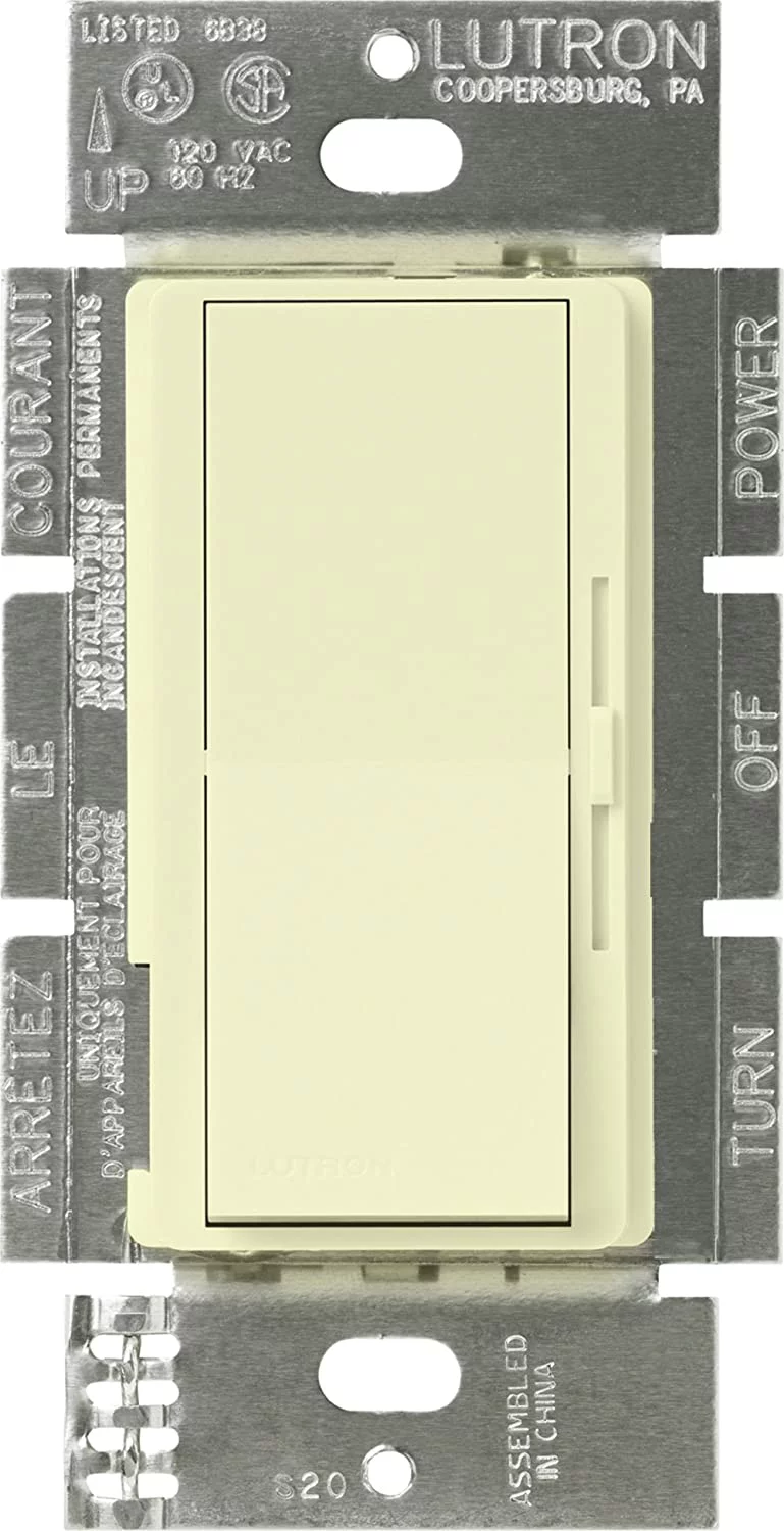 Lutron DVSTV-AL Diva 8 Amp 3-way/Single-Pole 0-10V Dimmer, no neutral required, Almond