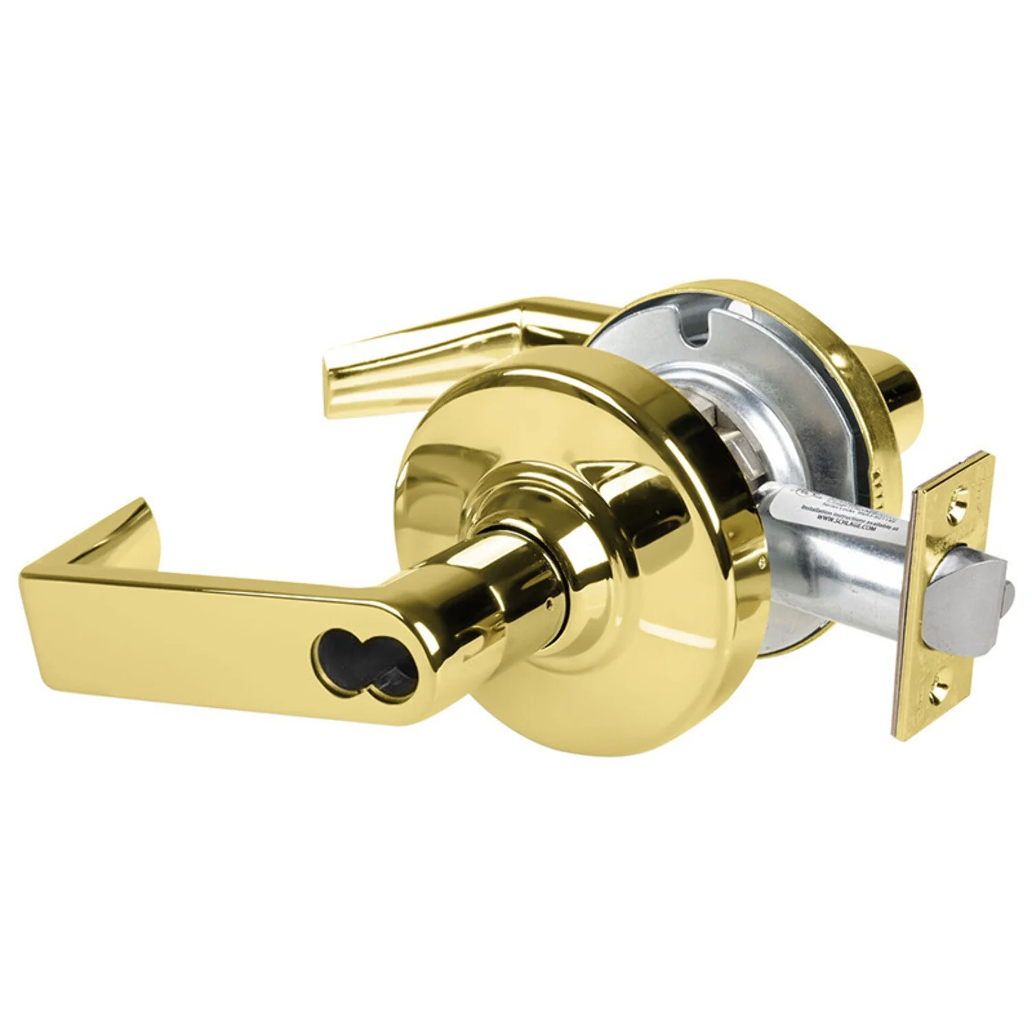 Schlage ND80BD RHO 605 Grade 1 Storeroom Lock Rhodes Lever SFIC Prep Less Core Bright Brass Finish Non-Handed
