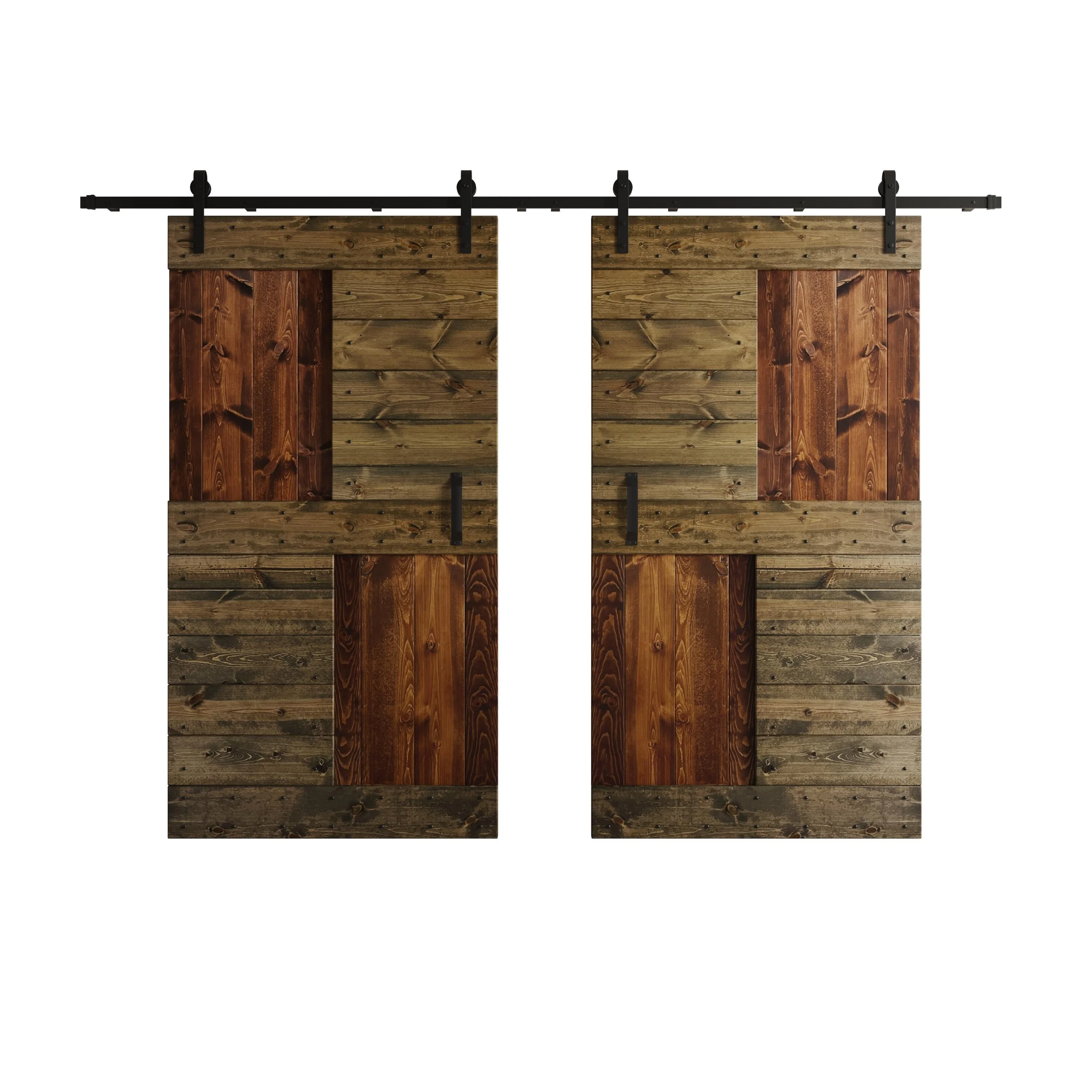 Coast Sequoia Inc Coast Sequoia 48in./60in./72in./84in. x 84in. S Series Multi-Color Pine Wood Double Sliding Barn Door With Hardware Kit Dark