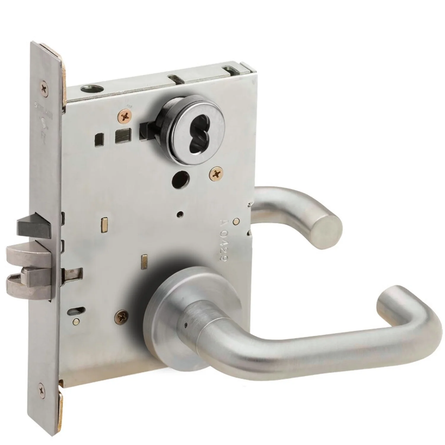 Schlage L9080J 03A 626 Grade 1 Storeroom Mortise Lock Schlage FSIC Less Core 03 Lever A Rose Satin Chrome Finish Field Reversible