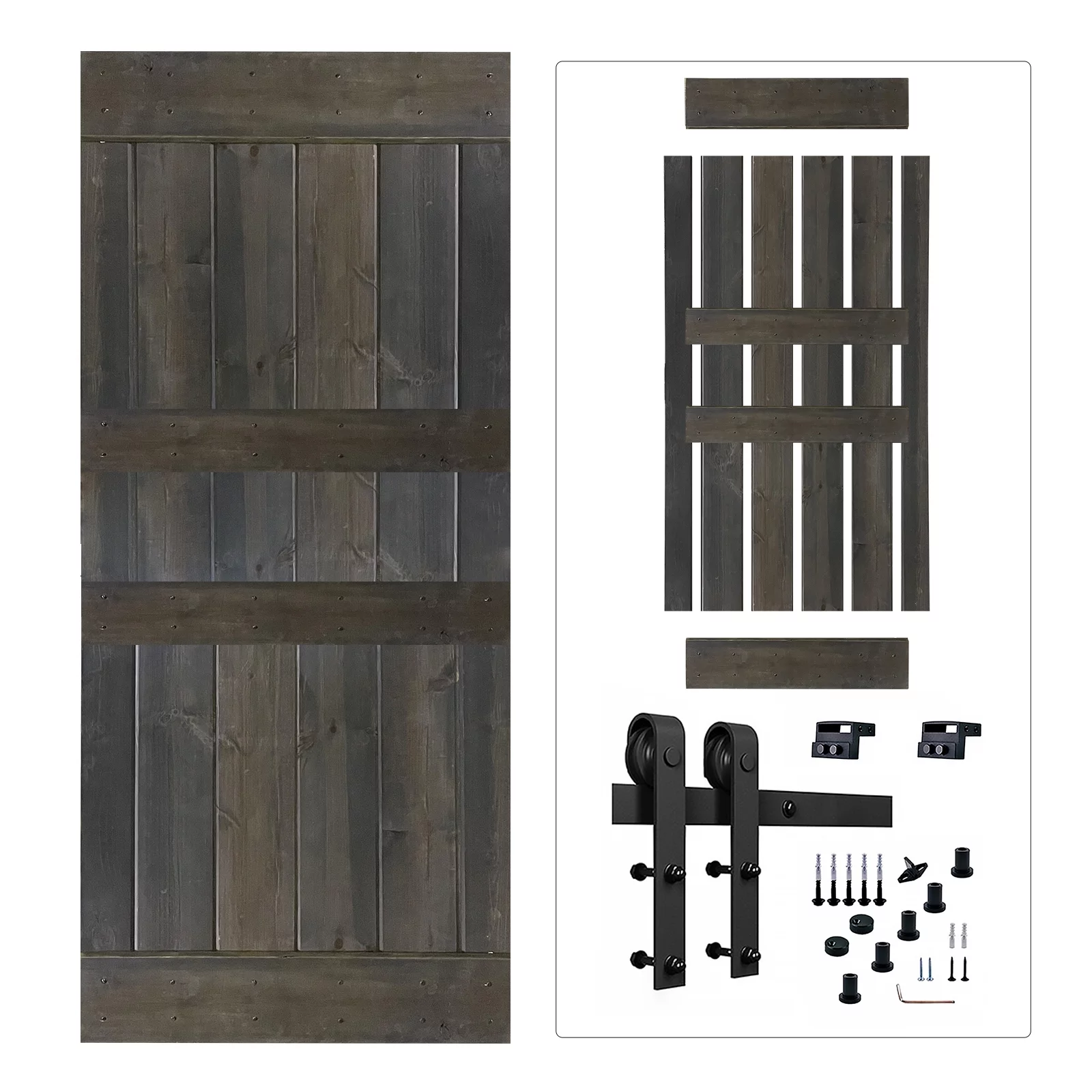 Akicon Paneled Wood Barn Door with Installation Hardware Kit - D2 Series Espresso 24