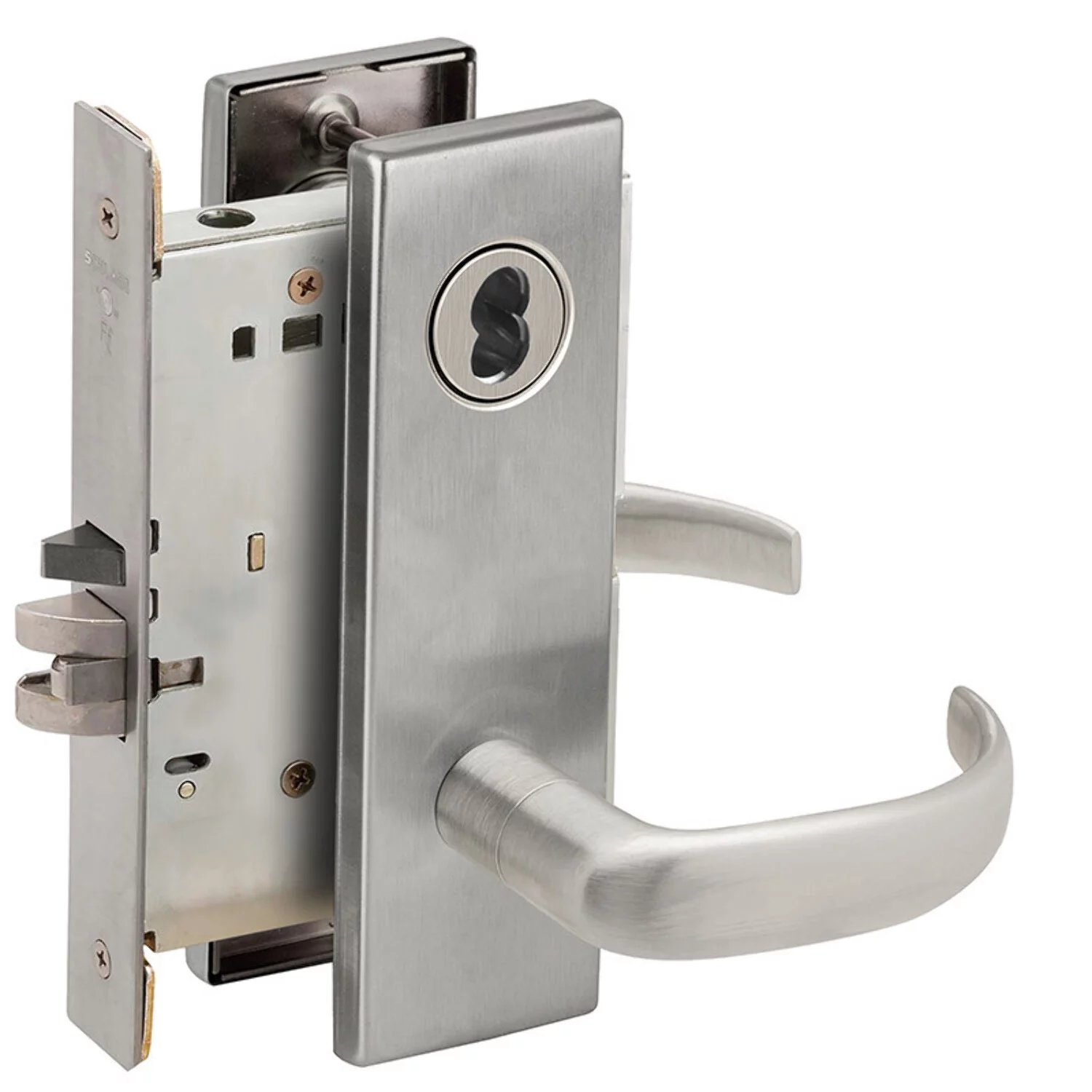 Schlage L9050J 17N 626 Grade 1 Entrance Office Mortise Lock Schlage FSIC Less Core 17 Lever N Escutcheon Satin Chrome Finish Field Reversible