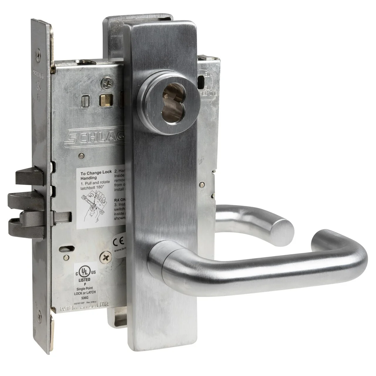 Schlage L9080J 03L 626 Grade 1 Storeroom Mortise Lock Schlage FSIC Less Core 03 Lever L Escutcheon Satin Chrome Finish Field Reversible