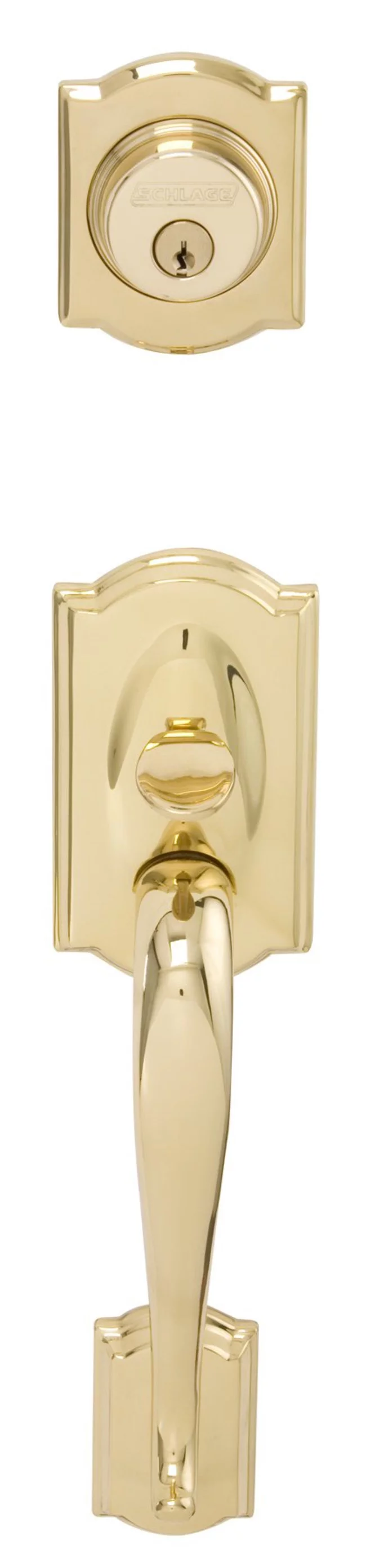 Camelot with Plymouth Double Cylinder Handleset and Trim C Keyway with 12326 Latch Round Corner Strikes