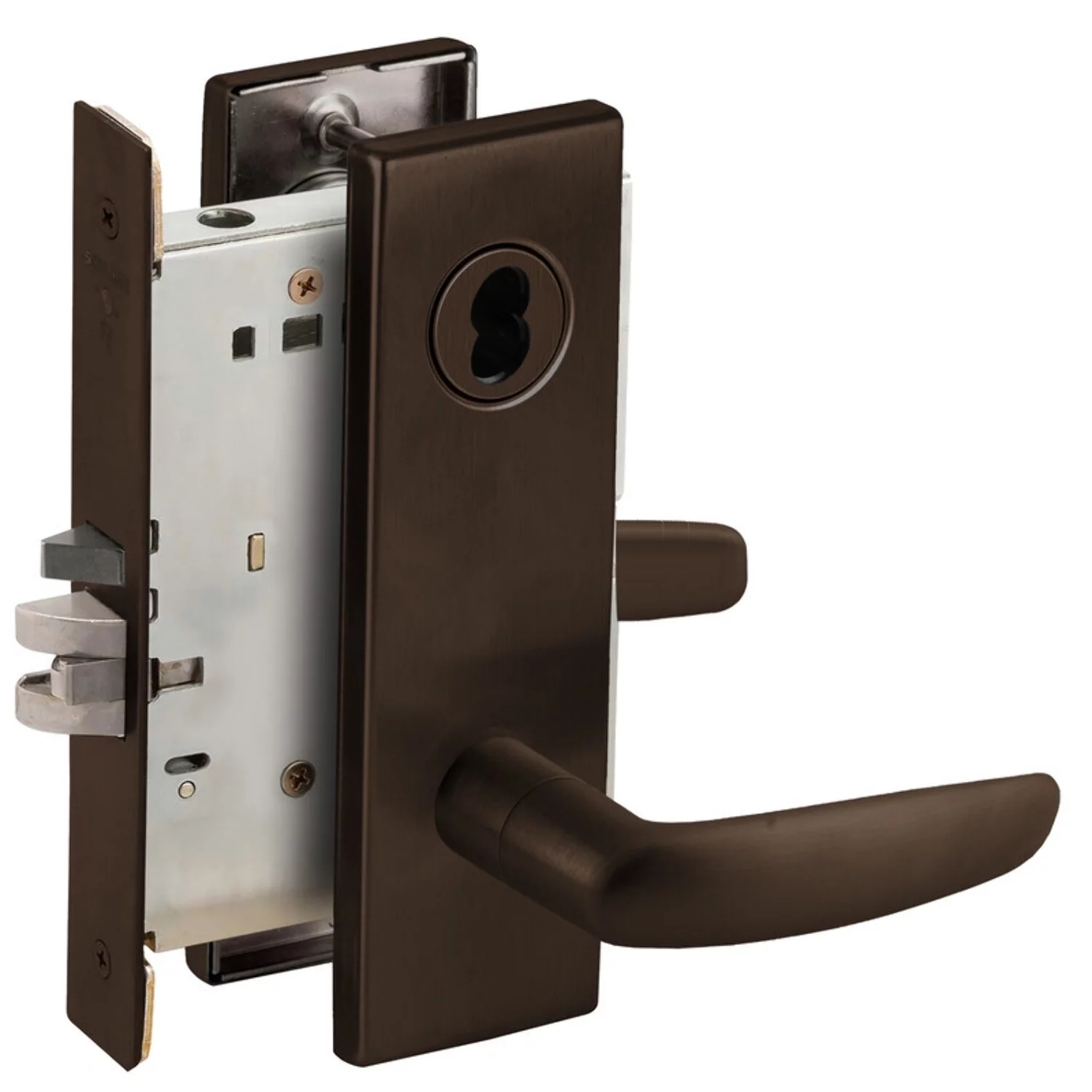 Schlage L9080J 07N 613 Grade 1 Storeroom Mortise Lock Schlage FSIC Less Core 07 Lever N Escutcheon Dark Oxidized Satin Bronze Oil Rubbed Finish Field Reversible