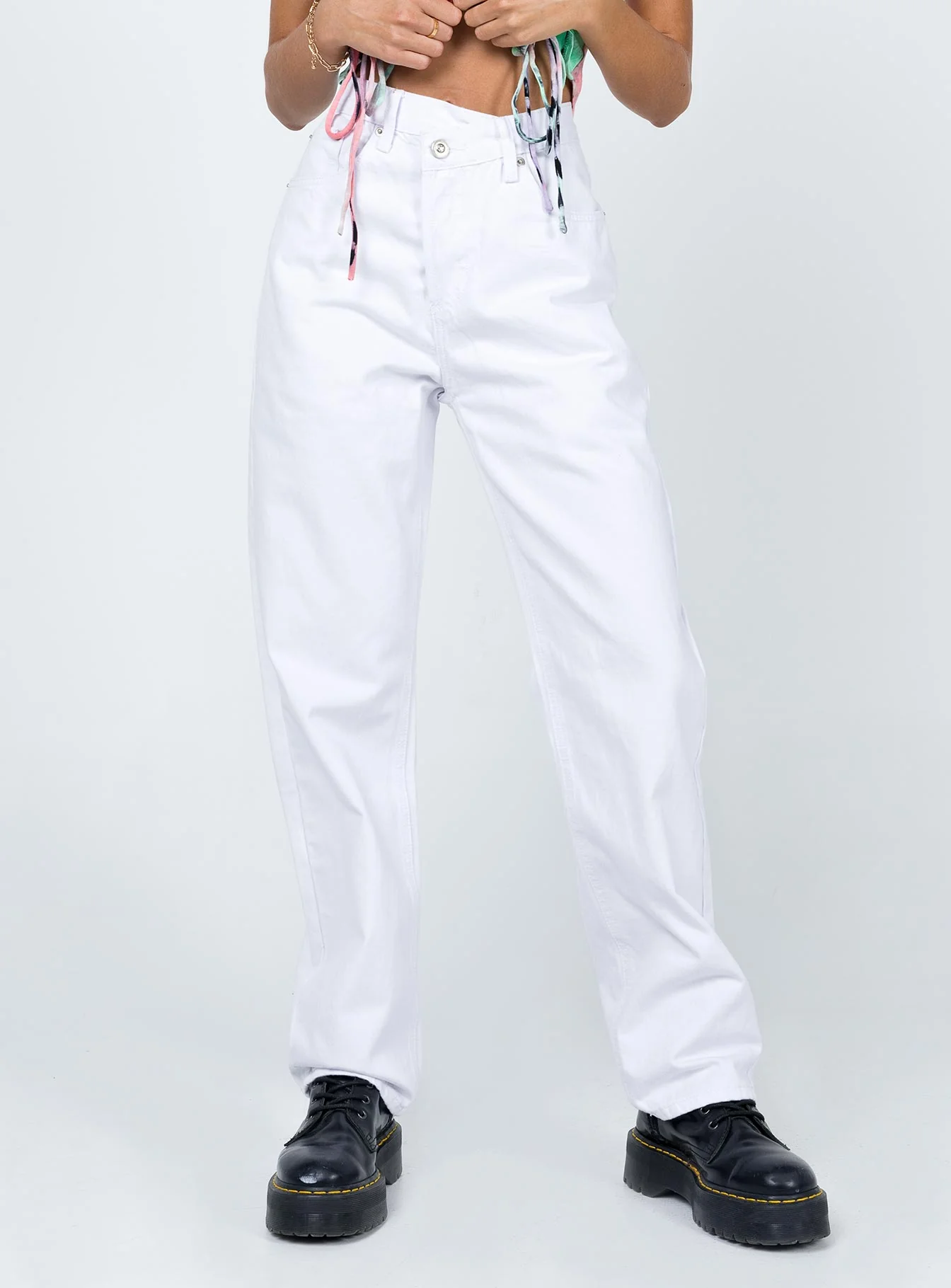 Holly Asymmetric Straight Leg Jeans White Denim
