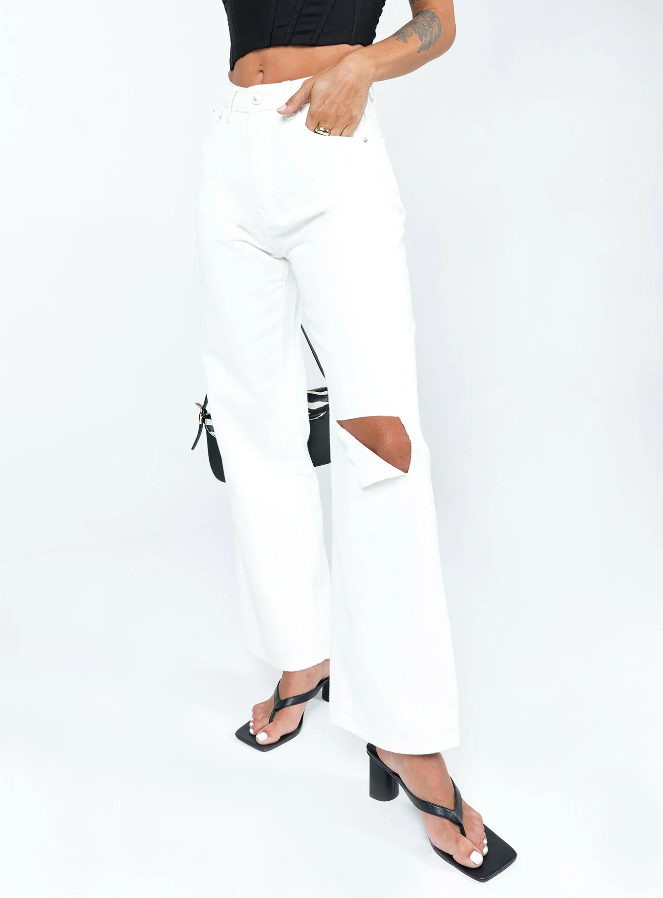Sevina Wide Leg Denim Jeans White