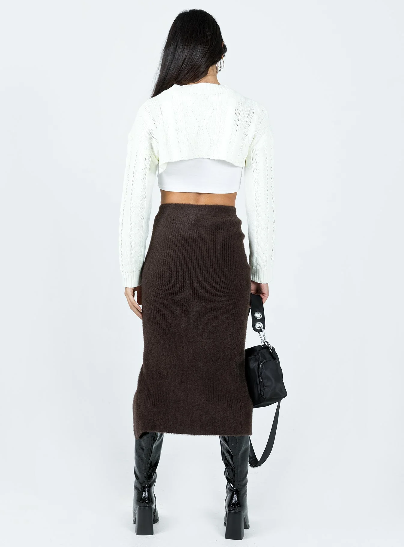 Ella Brooke Knit Midi Skirt Brown