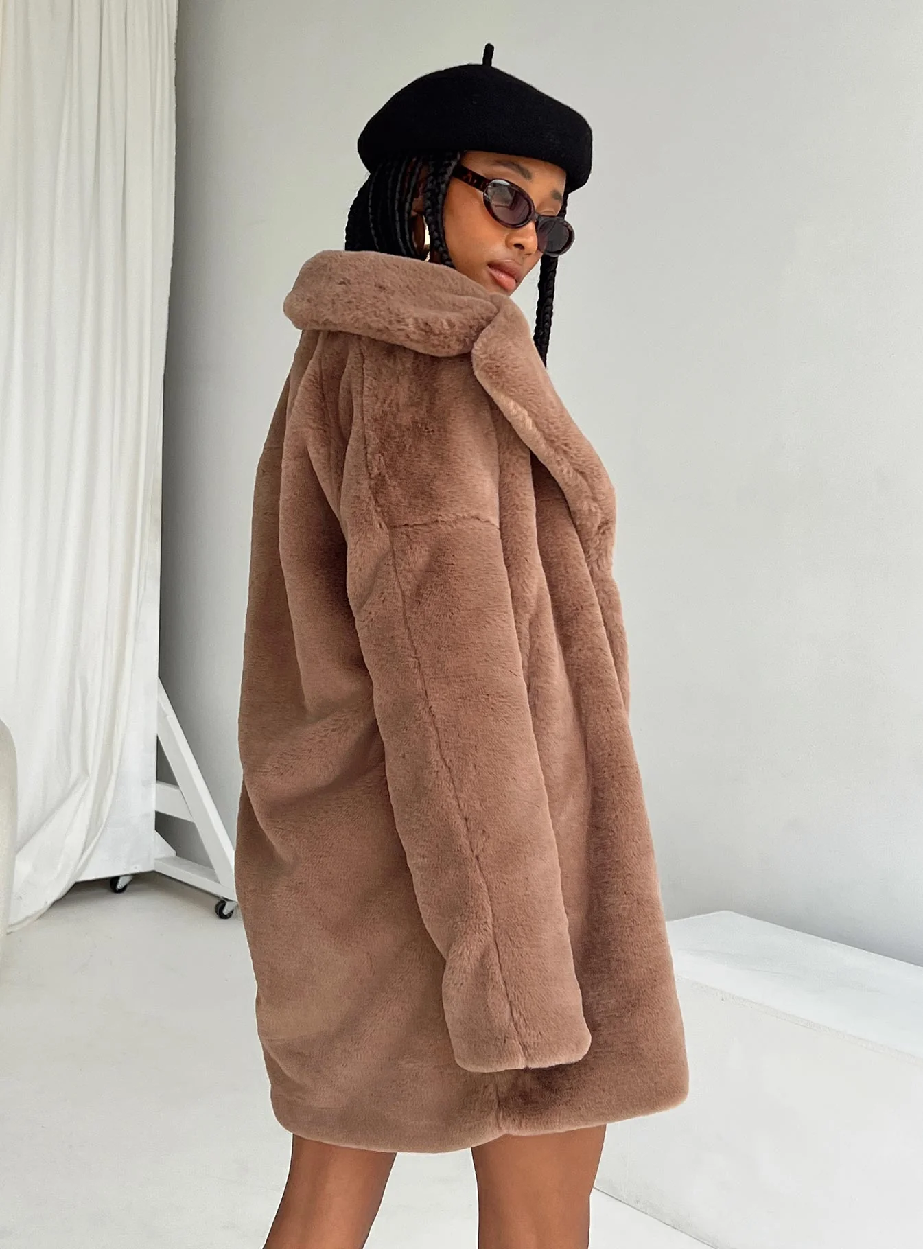 Angus Faux Fur Coat Brown