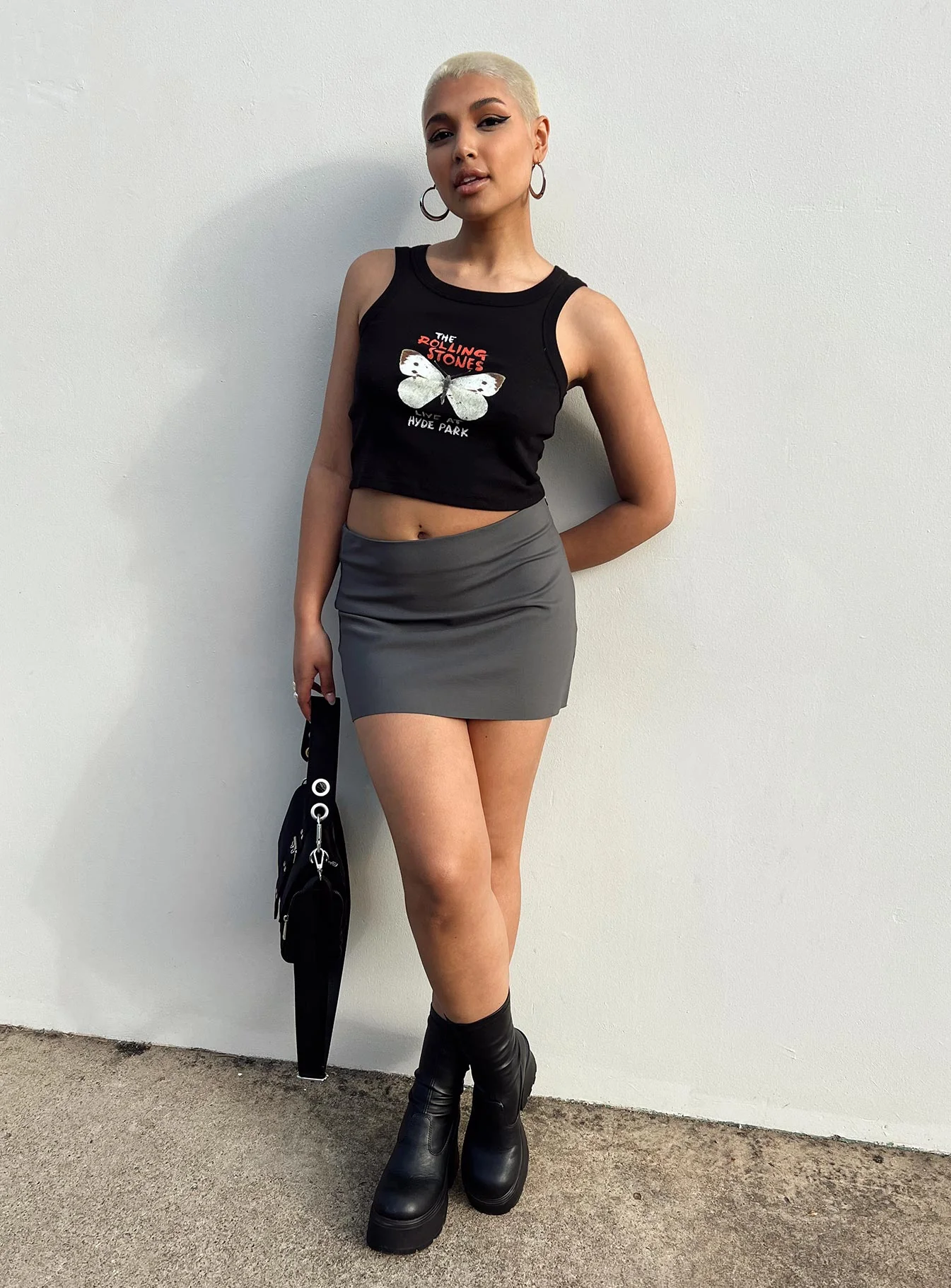 The Rolling Stones Butterly Cropped Tank Black