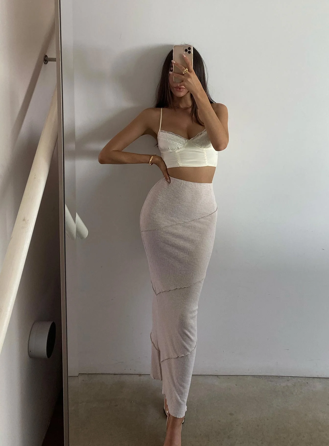 Oscar Maxi Skirt Beige
