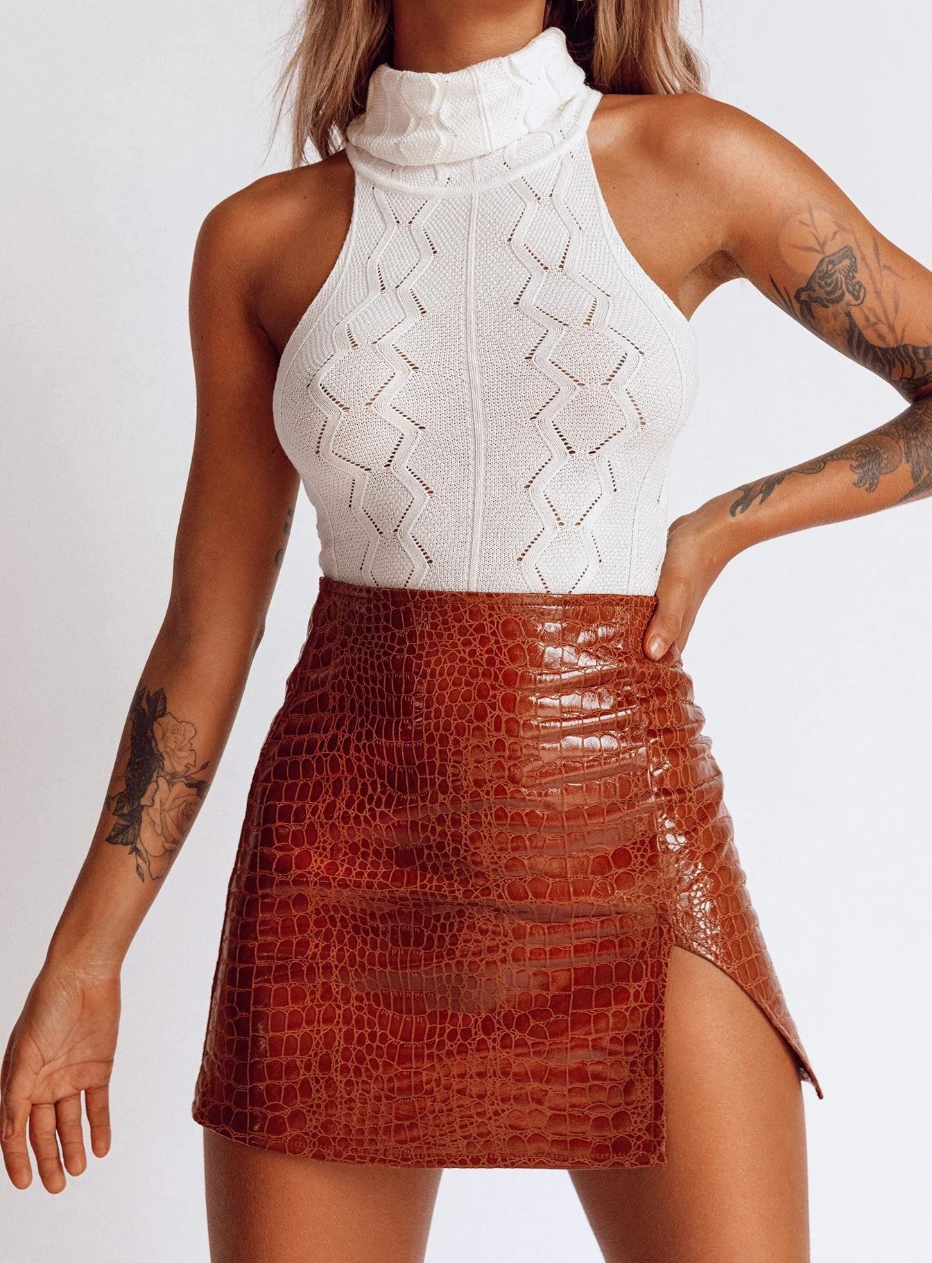 The Wren Mini Skirt Brown Croc