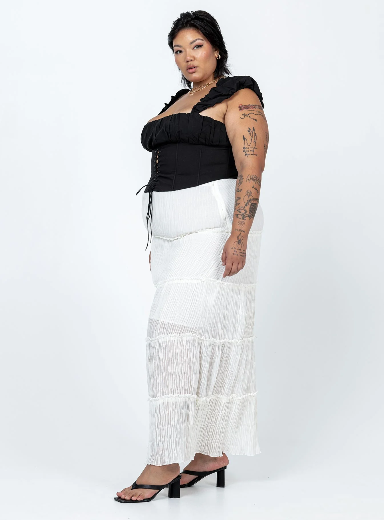 Sun Down Mid Rise Maxi Skirt Curve White