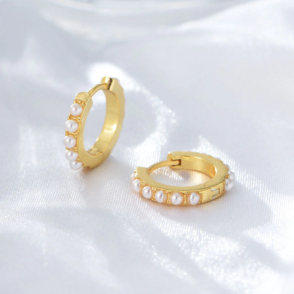 【测试-单一款式】S925 Sterling Silver Pearl Hoop Earring
