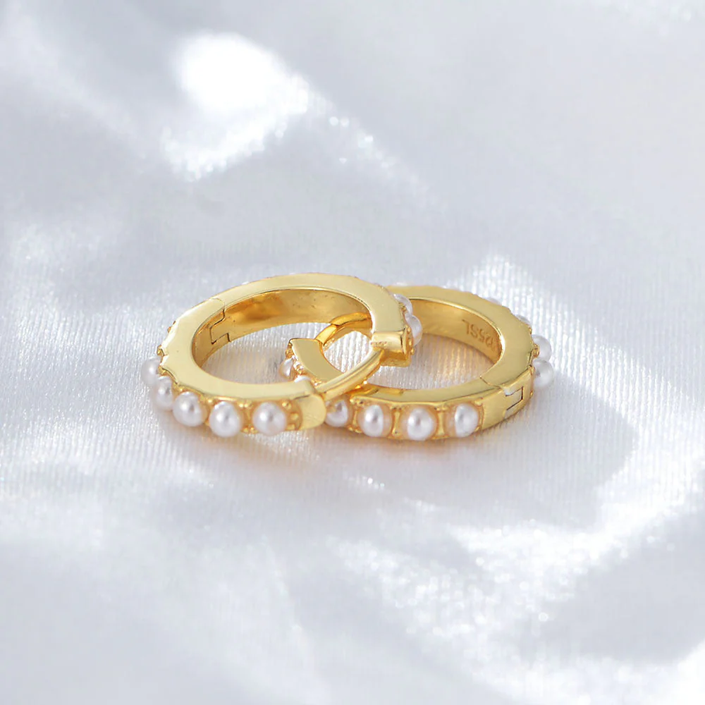 【测试-单一款式】S925 Sterling Silver Pearl Hoop Earring